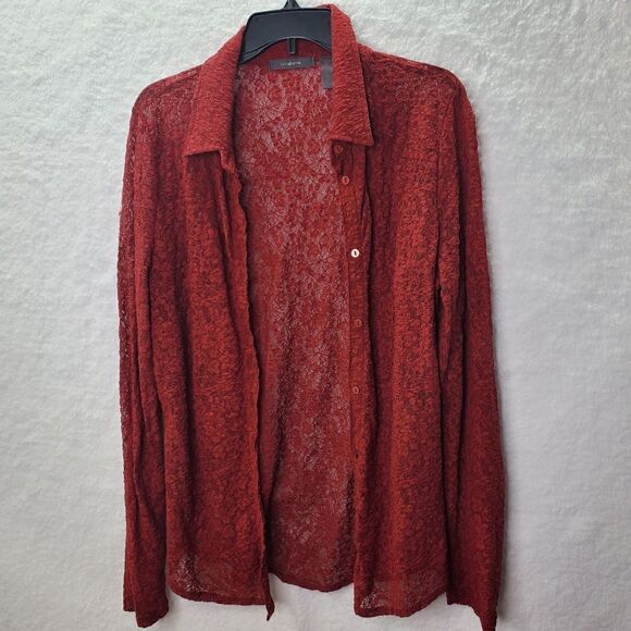 Liz Claiborne Lace Button Down Red Blouse Size Medium - Picture 14 of 16